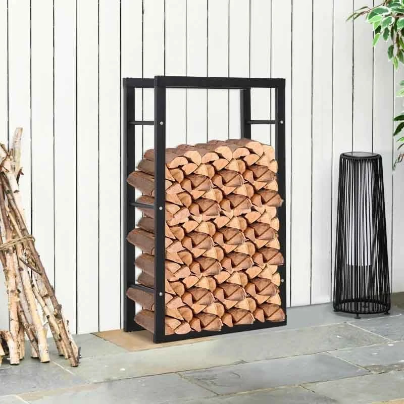 HOMCOM Firewood Log Holder 600mm - Black - 820-146 1 HOMCOM Firewood Log Holder 600mm - Black - 820-146