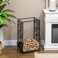 HOMCOM Heavy Duty Firewood Wood Log Rack - Black - 842-160