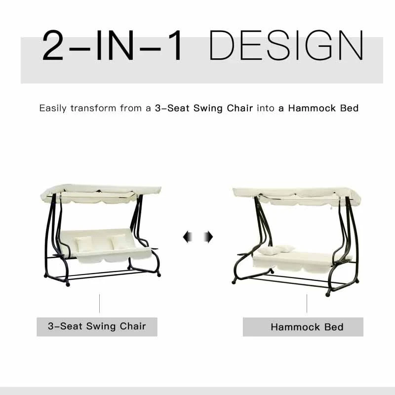 Outsunny 2-in-1 Convertible Garden Swing Chair - Cream White - 84A-051CW 5 Outsunny 2-in-1 Convertible Garden Swing Chair - Cream White - 84A-051CW - Image 5