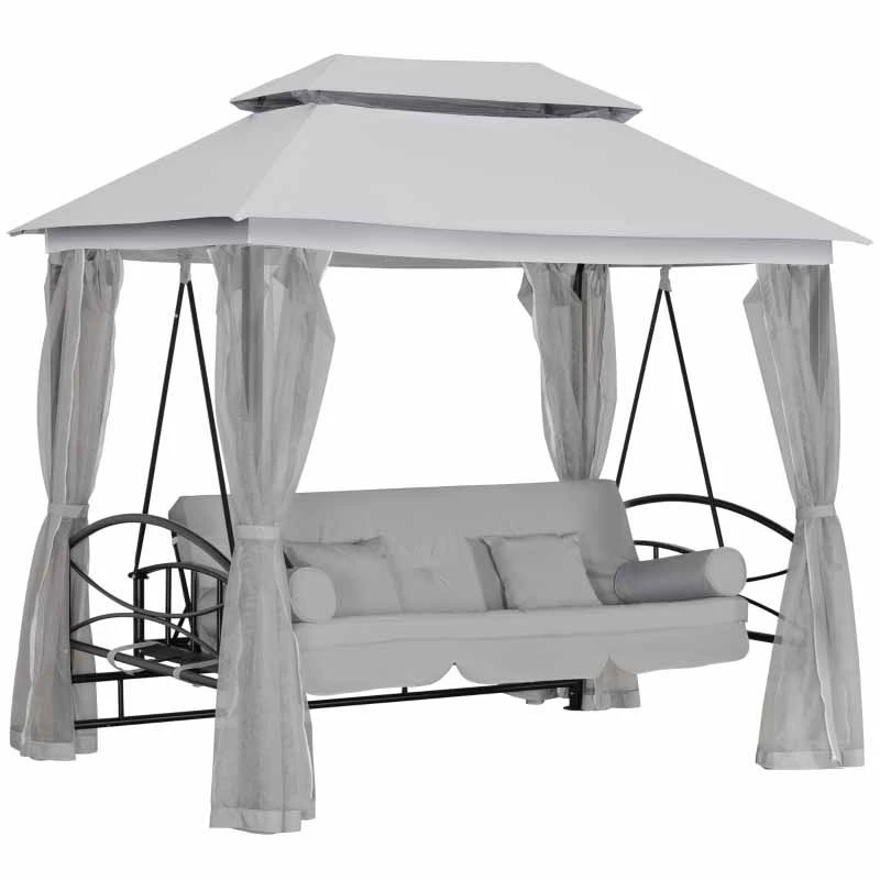Outsunny Convertible Swing Chair With Gazebo - Light Grey - 84A-102V70GY 8 Outsunny Convertible Swing Chair With Gazebo - Light Grey - 84A-102V70GY - Image 8