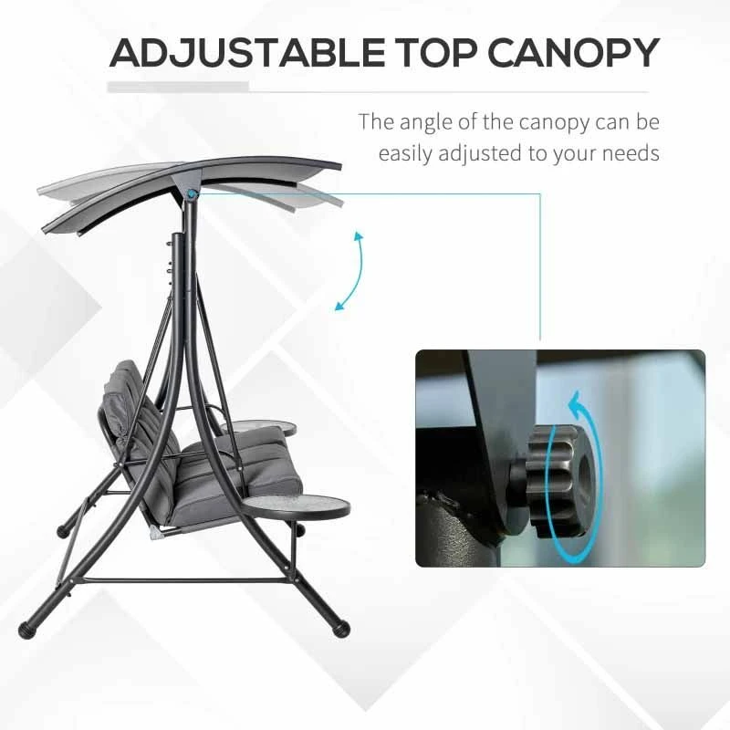 Outsunny 3 Seater Garden Swing Chair With Coffee Tables - Grey - 84A-162 5 Outsunny 3 Seater Garden Swing Chair With Coffee Tables - Grey - 84A-162 - Image 5