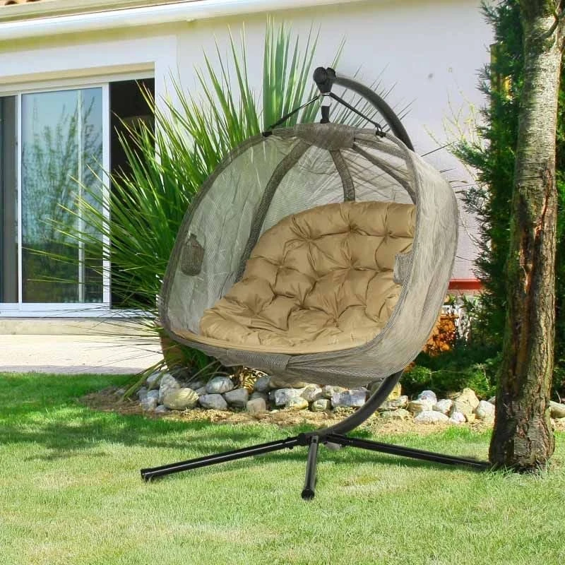 Outsunny Double Hanging 2 Seater Egg Chair With Cushion - Brown - 84A-208V70 5 Outsunny Double Hanging 2 Seater Egg Chair With Cushion - Brown - 84A-208V70 - Image 5