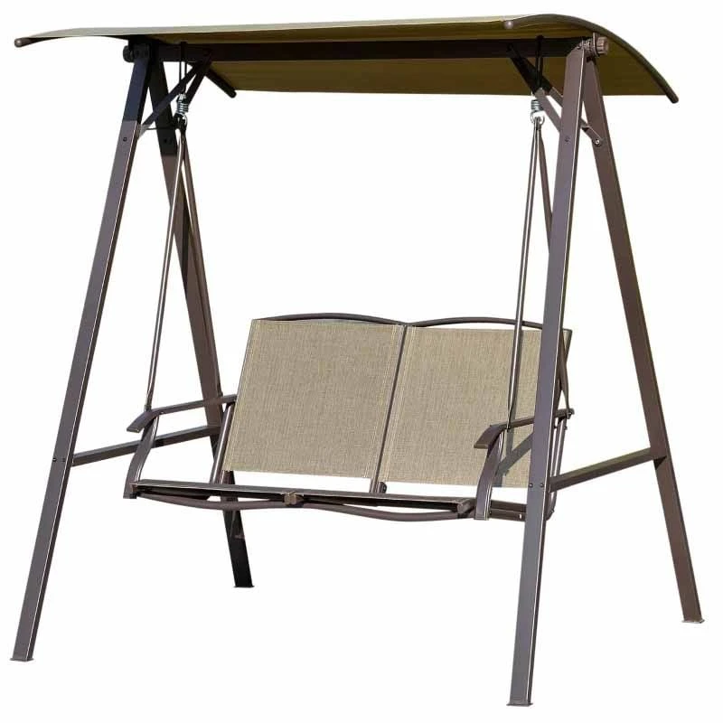 Outsunny 2 Seater Garden Swing Chair With Canopy - Brown - 84A-251BN 5 Outsunny 2 Seater Garden Swing Chair With Canopy - Brown - 84A-251BN - Image 5