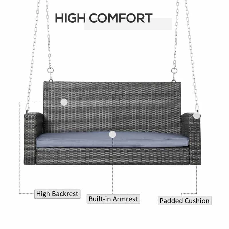 Outsunny 2 Seater Patio Rattan Swing Chair - Mixed Grey - 867-074 8 Outsunny 2 Seater Patio Rattan Swing Chair - Mixed Grey - 867-074 - Image 8