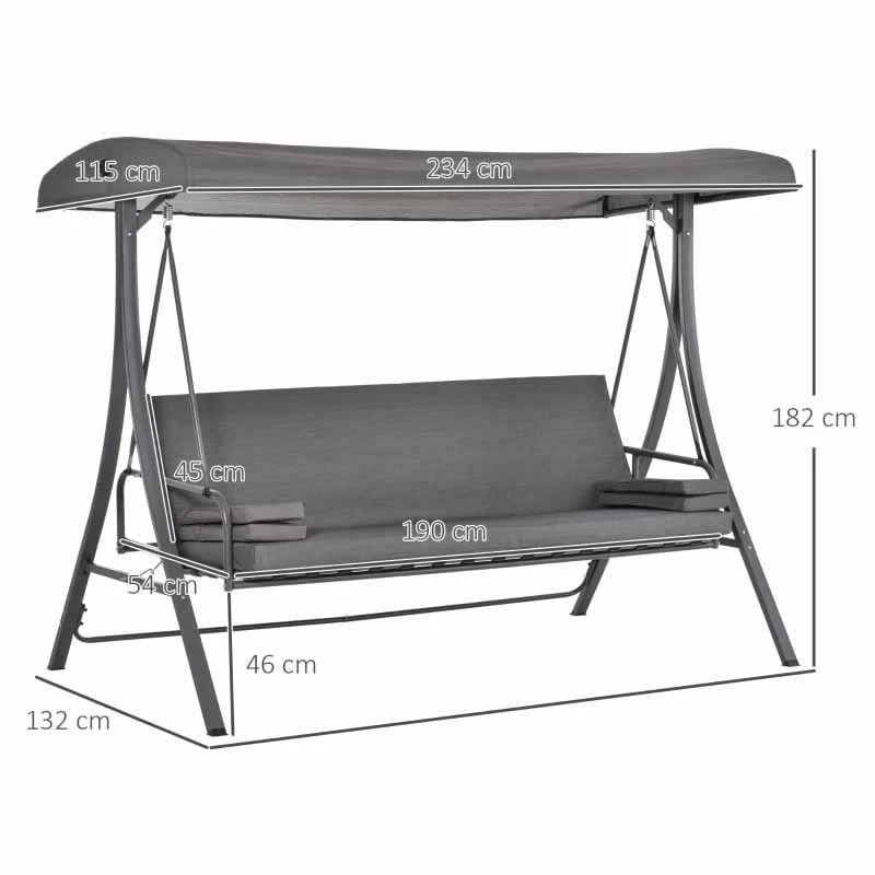 Outsunny 2-in-1 3-Seater Garden Swing Chair - Grey - 84A-180 2 Outsunny 2-in-1 3-Seater Garden Swing Chair - Grey - 84A-180 - Image 2