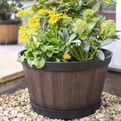 La Hacienda Plant Avenue Oban Light Oak Whiskey Barrel 39cm Garden Pot - 90512LO