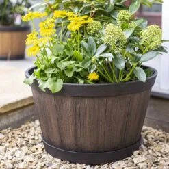 La Hacienda Plant Avenue Oban Dark Oak Whiskey Barrel 39cm Garden Pot - 90512DO