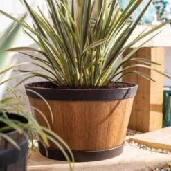 La Hacienda Plant Avenue Oban Light Oak Whiskey Barrel 45cm Garden Pot - 90513LO