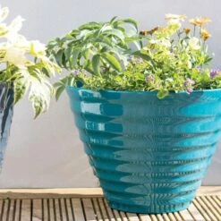 La Hacienda Plant Avenue Vale Teal Planter With In Built Saucer 40cm - 90650TE -OUTSUNNY Sales Shop l a la hacienda vale 90650te 2