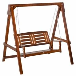 Outsunny 2 Seater Armrest Wooden Swing Chair - Teak - 84A-172 -OUTSUNNY Sales Shop ldo30a17dc32f5ffa