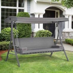 Outsunny 2-in-1 3-Seater Garden Swing Chair - Grey - 84A-180