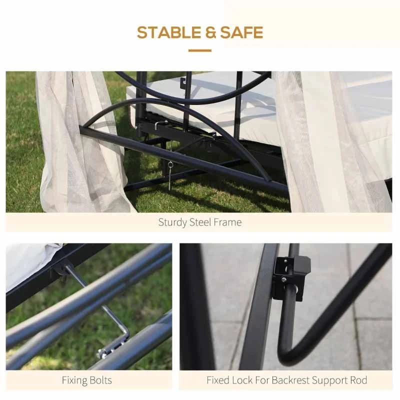 Outsunny 2-in-1 Convertible Gazebo Swing Chair - Cream White - 84A-102 7 Outsunny 2-in-1 Convertible Gazebo Swing Chair - Cream White - 84A-102 - Image 7