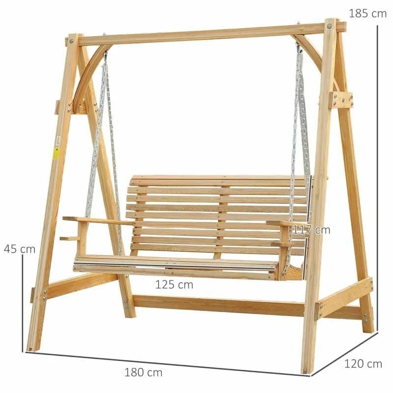 Outsunny 2-Seater Larch Wood Swing Chair - Natural - 01-0862 2 Outsunny 2-Seater Larch Wood Swing Chair - Natural - 01-0862 - Image 2
