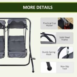 Outsunny 2 Seater Seperate Canopy Garden Swing Chairs - Grey - 84A-052V71 -OUTSUNNY Sales Shop mor88c18041c96396.jpg
