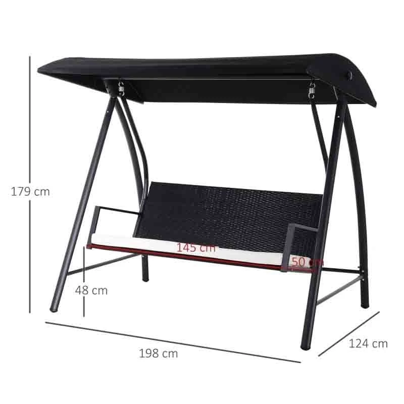 Outsunny 3 Seater Rattan Garden Swing Chair - Black - 01-0770 6 Outsunny 3 Seater Rattan Garden Swing Chair - Black - 01-0770 - Image 6