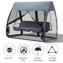 Outsunny 3 Seater Convertible Swing Chair With Anti-UV Canopy - Grey - 84A-063 -OUTSUNNY Sales Shop nyga091859b037fcc.jpg