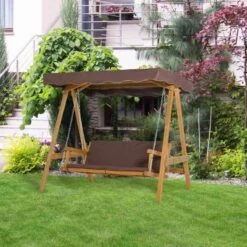 Outsunny 3-Seater Wooden Garden Swing Chair - Brown - 84A-152V70 -OUTSUNNY Sales Shop o3g6ff1859ad3e95d.jpg