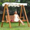 Outsunny 2-Seater Larch Wood Swing Chair - Cream - 01-0303 -OUTSUNNY Sales Shop o u outsunny 01 0303