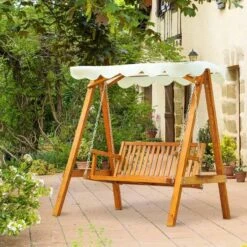 Outsunny 2-Seater Larch Wood Swing Chair - Cream - 01-0303 -OUTSUNNY Sales Shop o u outsunny 01 0303 lifestyle1