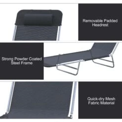 Outsunny Reclining Sun Lounger With Pillow - Black - 01-0336 -OUTSUNNY Sales Shop o u outsunny 01 0336 3