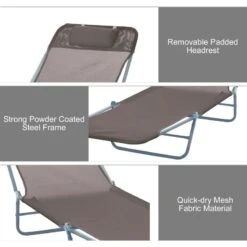 Outsunny Reclining Sun Lounger With Pillow - Brown - 01-0337 -OUTSUNNY Sales Shop o u outsunny 01 0337 3