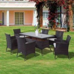 Outsunny 6-seater Garden Rattan Cube Dining Table And Chairs Set - Brown - 01-0706