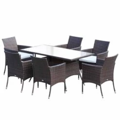 Outsunny 6-seater Garden Rattan Cube Dining Table And Chairs Set - Brown - 01-0706 -OUTSUNNY Sales Shop o u outsunny 01 0706 full set