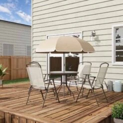 Outsunny 6 Piece Garden Patio Table & Chairs Bistro Set - Coffee & White - 01-0708
