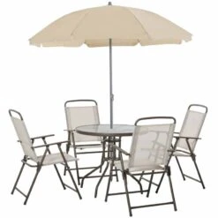 Outsunny 6 Piece Garden Patio Table & Chairs Bistro Set - Coffee & White - 01-0708 -OUTSUNNY Sales Shop o u outsunny 01 0708 full set
