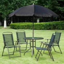 Outsunny 6 Piece Garden Patio Table & Chairs - Black - 01-0709