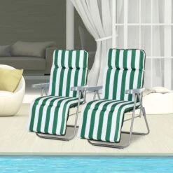 Outsunny 2-Piece Sun Lounger Set - With Cushions - Green/White - 01-0710 -OUTSUNNY Sales Shop o u outsunny 01 0710 lifestyle