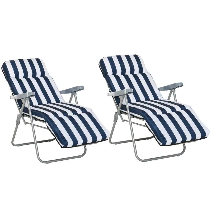 Outsunny 2-Piece Reclining Sun Lounger Set - With Cushions - Blue/White - 01-0712 2 Outsunny 2-Piece Reclining Sun Lounger Set - With Cushions - Blue/White - 01-0712 - Image 2