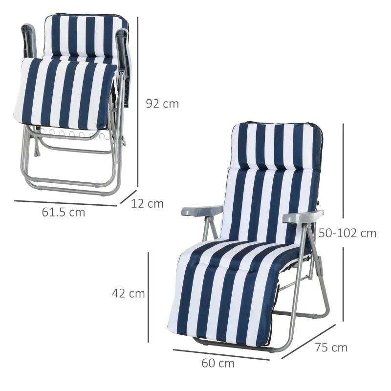 Outsunny 2-Piece Reclining Sun Lounger Set - With Cushions - Blue/White - 01-0712 3 Outsunny 2-Piece Reclining Sun Lounger Set - With Cushions - Blue/White - 01-0712 - Image 3