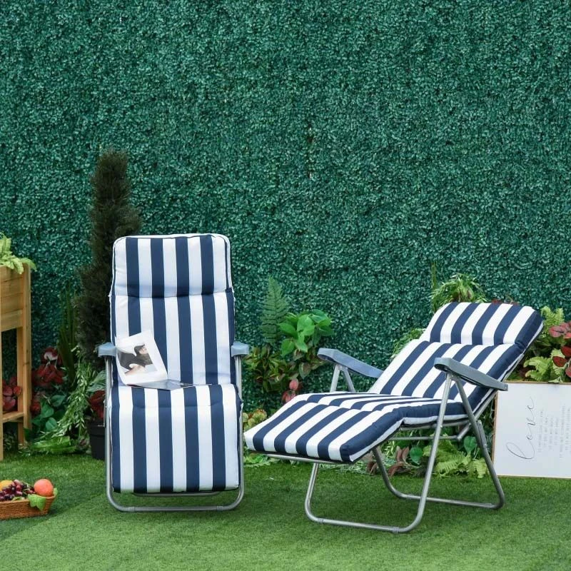 Outsunny 2-Piece Reclining Sun Lounger Set - With Cushions - Blue/White - 01-0712 9 Outsunny 2-Piece Reclining Sun Lounger Set - With Cushions - Blue/White - 01-0712 - Image 9