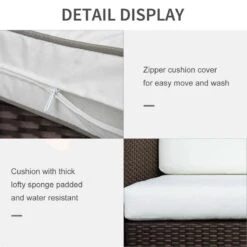 Outsunny Rattan 3 Seater Garden Sofa - Brown/Cream - 01-0719 -OUTSUNNY Sales Shop o u outsunny 01 0719 5