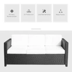 Outsunny Rattan 3 Seater Garden Sofa - Black/Cream - 01-0720 -OUTSUNNY Sales Shop o u outsunny 01 0720 2