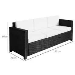 Outsunny Rattan 3 Seater Garden Sofa - Black/Cream - 01-0720 -OUTSUNNY Sales Shop o u outsunny 01 0720 dimensions
