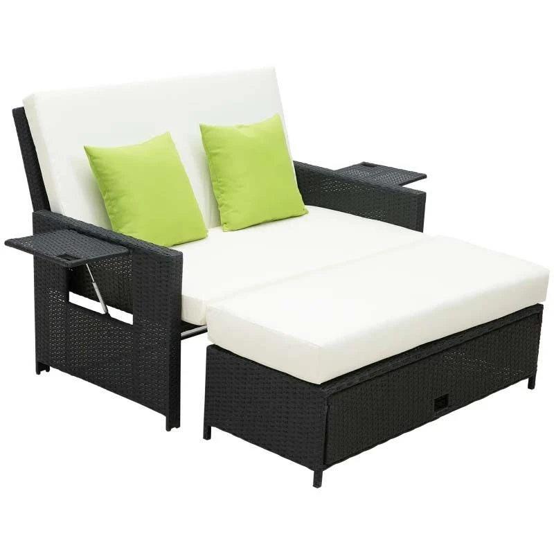 Outsunny 2-Seater Rattan Sofa Set With Foot Stool - Black/Cream - 01-0784 2 Outsunny 2-Seater Rattan Sofa Set With Foot Stool - Black/Cream - 01-0784 - Image 2