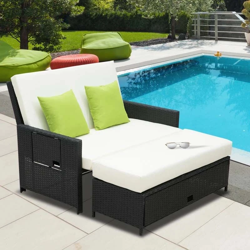 Outsunny 2-Seater Rattan Sofa Set With Foot Stool - Black/Cream - 01-0784 9 Outsunny 2-Seater Rattan Sofa Set With Foot Stool - Black/Cream - 01-0784 - Image 9