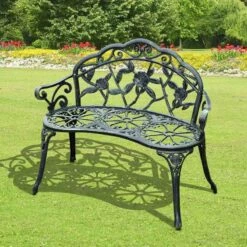 Outsunny Cast Aluminum Garden Bench - Antique Green - 01-0794