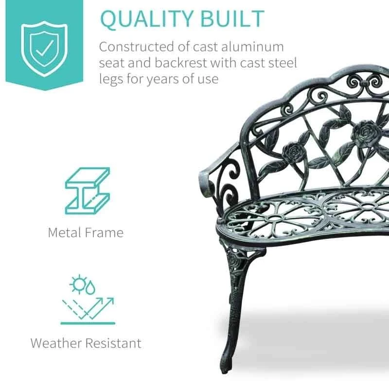 Outsunny Cast Aluminum Garden Bench - Antique Green - 01-0794 5 Outsunny Cast Aluminum Garden Bench - Antique Green - 01-0794 - Image 5