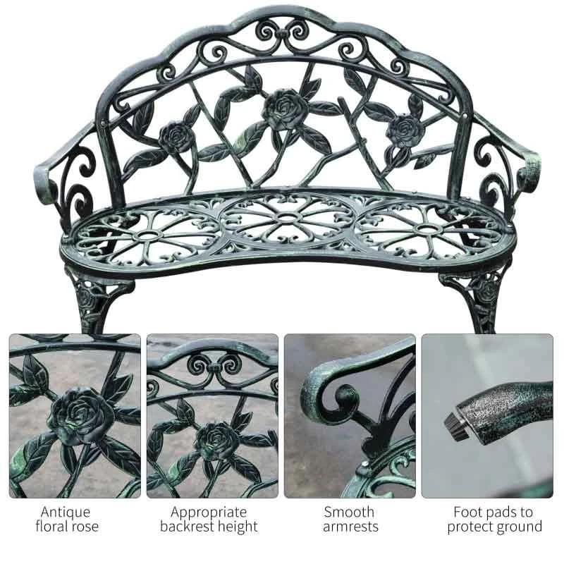 Outsunny Cast Aluminum Garden Bench - Antique Green - 01-0794 6 Outsunny Cast Aluminum Garden Bench - Antique Green - 01-0794 - Image 6
