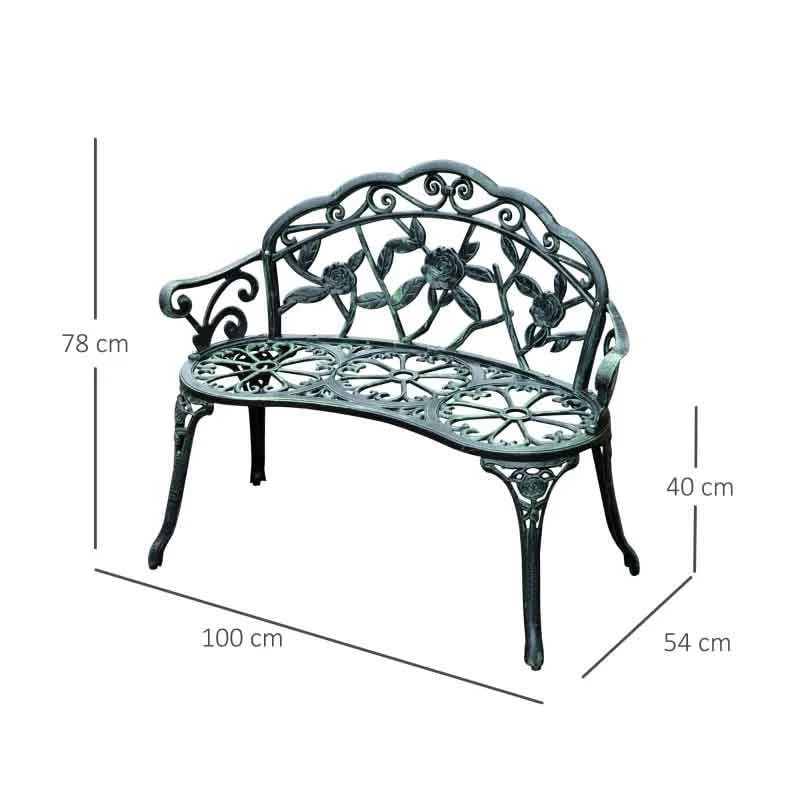 Outsunny Cast Aluminum Garden Bench - Antique Green - 01-0794 3 Outsunny Cast Aluminum Garden Bench - Antique Green - 01-0794 - Image 3