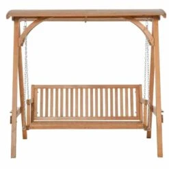 Outsunny 3-Seater Larch Wood Swing Chair - Teak - 01-0863 -OUTSUNNY Sales Shop o u outsunny 01 0863 2