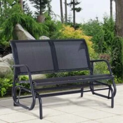 Outsunny Textilene Double Seat Garden Swing Chair - Black - 01-0893