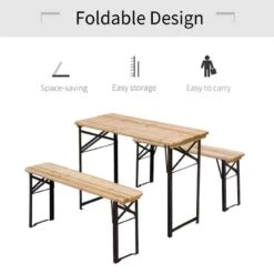 Outsunny Picnic Wooden Table And Bench Set - Black & Natural Wood - 840-022 -OUTSUNNY Sales Shop o u outsunny 840 022 foldable