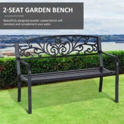 Outsunny 2-Seater Garden Bench Steel - Black - 840-036 13 Outsunny 2-Seater Garden Bench Steel - Black - 840-036 -OUTSUNNY Sales Shop o u outsunny 840 036 2