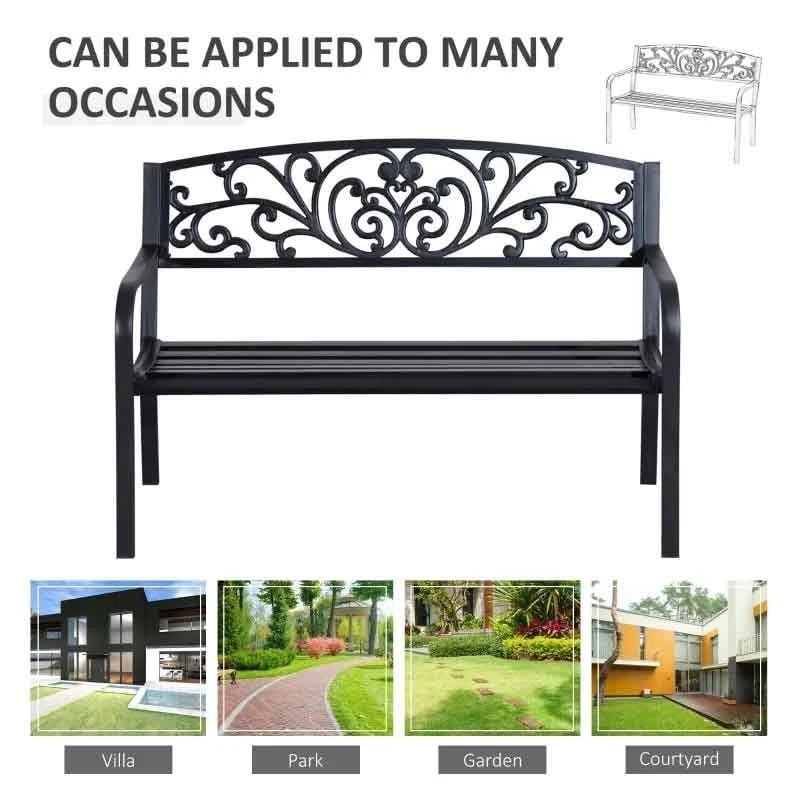Outsunny 2-Seater Garden Bench Steel - Black - 840-036 6 Outsunny 2-Seater Garden Bench Steel - Black - 840-036 - Image 6
