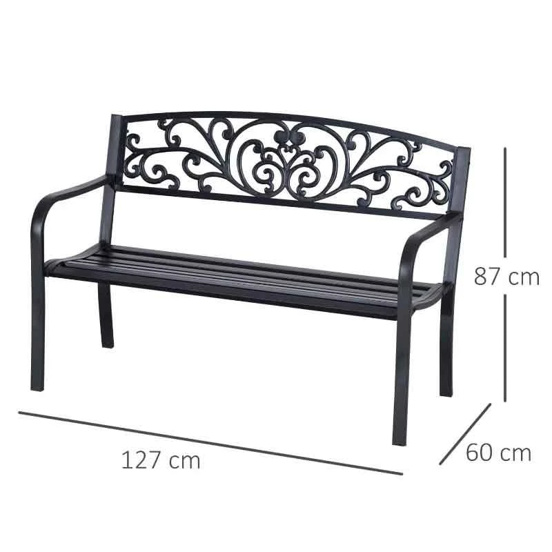 Outsunny 2-Seater Garden Bench Steel - Black - 840-036 3 Outsunny 2-Seater Garden Bench Steel - Black - 840-036 - Image 3