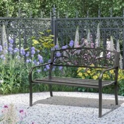 Outsunny 2-Seater Garden Bench Steel - Black - 840-036 19 Outsunny 2-Seater Garden Bench Steel - Black - 840-036 -OUTSUNNY Sales Shop o u outsunny 840 036 lifestyle
